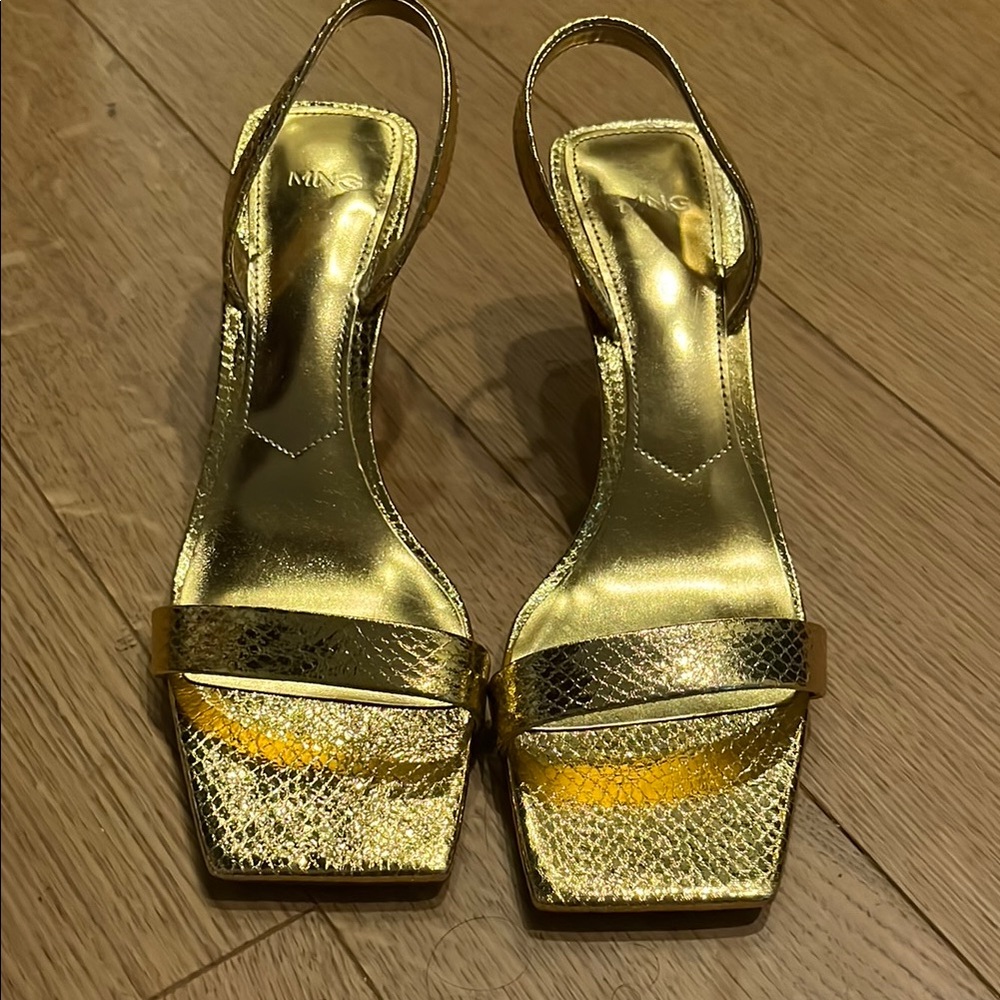 Mango Shimmering Gold Strappy Heels